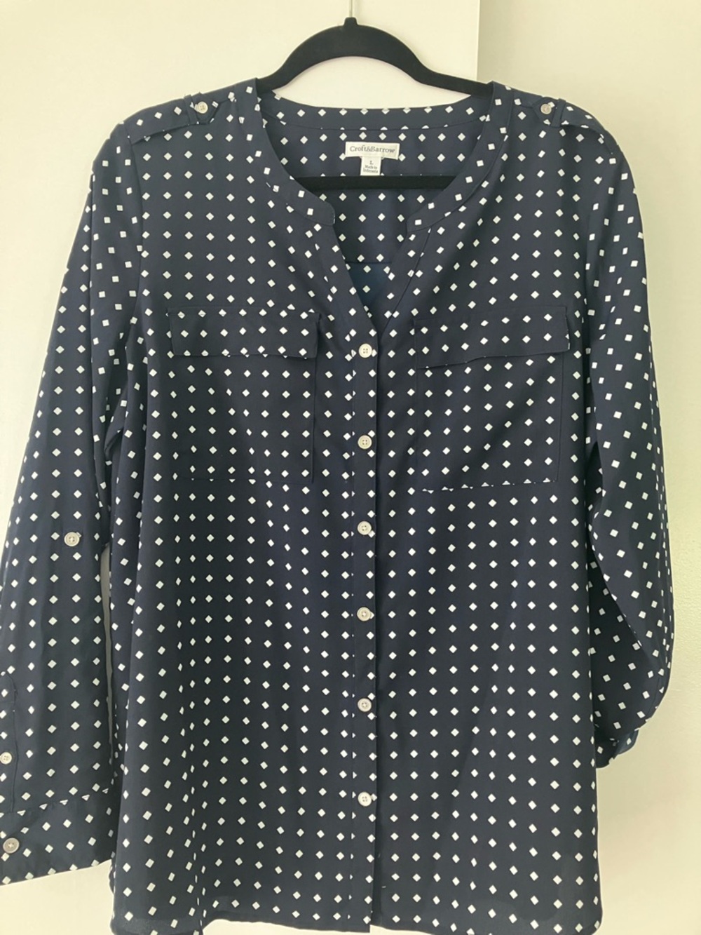 Croft & Barrow Navy Top with White Diamond Motif